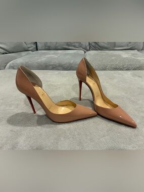 Christian Louboutin Nude Patent High Heel Pumps with Red Sole